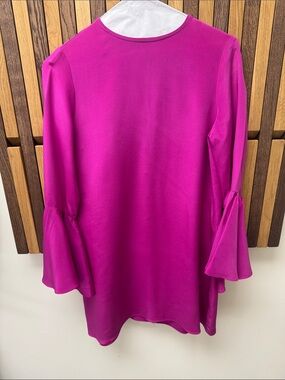 Alexis 100% Silk Magenta Pink Bell Sleeve Mini Cocktail Dress, size S